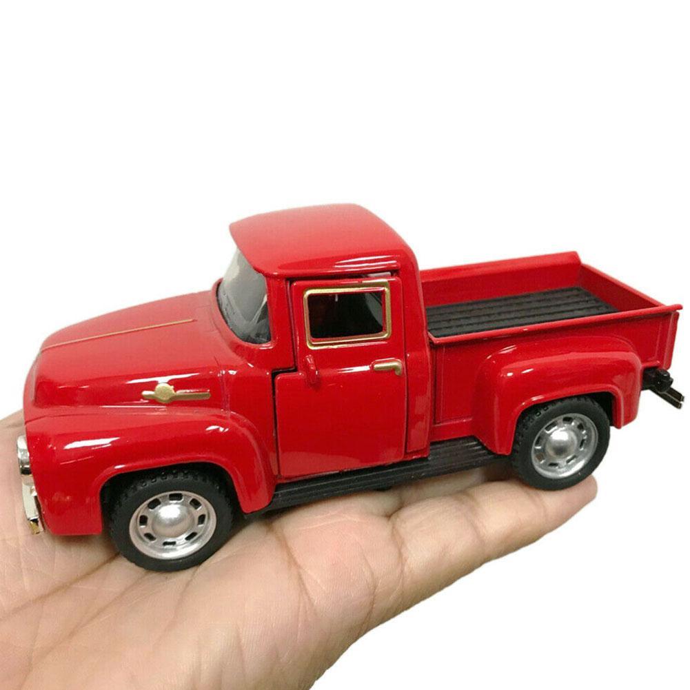 1/32 Red Metal Truck Model Vintage Alloy Mini Pull-Back Diecast Car Collection Decor Boys Children's New Year Christmas Toy Gift