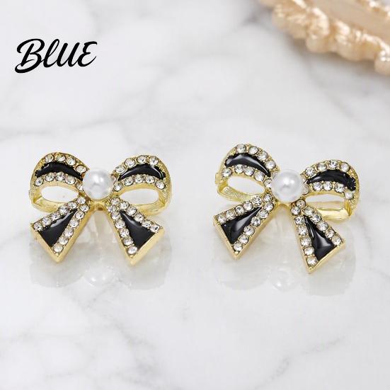 Delicate Decorative Earrings 1 Pair Sparkly Rhinestone Bow Knot Stud for Women Faux Pearl Elegant Oil Drip Accessories Ribbon Earrings Statement