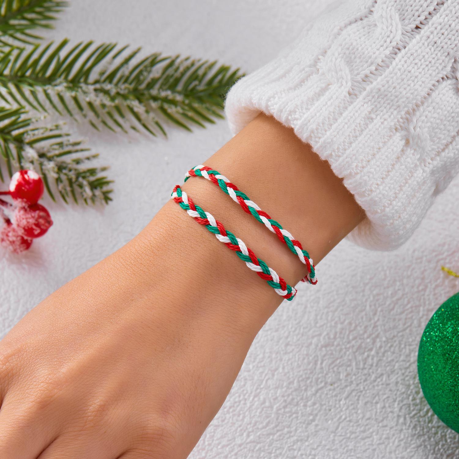 

Christmas Heart Weave Paper Card Bracelet for Women Cartoon Santa Claus Xmas Tree Snowflake Stone Couple Chain Jewelry Gift Set