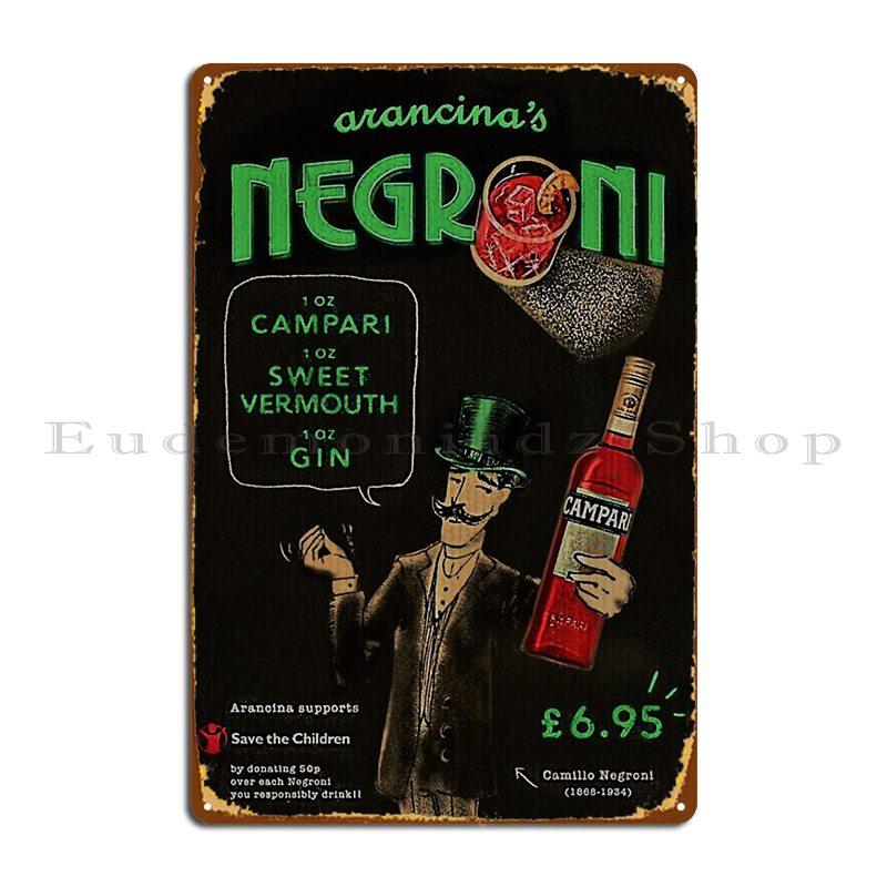 Vintage Green Arancinas Negroni Campari Sweet Vermouth Gin Cocktails Metal Sign Wall Cave Print Decoration Tin Sign Poster 20x30cm