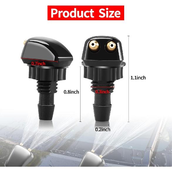 2 PCS Front Windshield Washer Nozzle, Double-hole Straight Column Water Spray Nozzle, Car Wiper Washer Nozzle, Fit for Most Vehicles (Black)