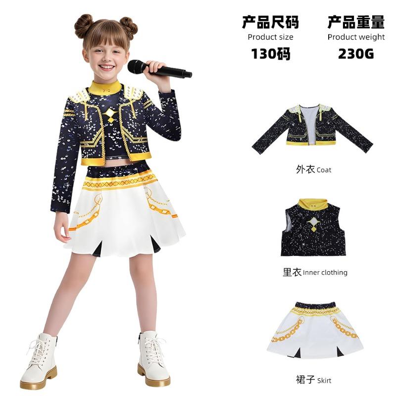 New Girls Demon Hunter Costumes Kids Pop Singer Children's Clothing Set Black Gold Witch Hunter Group