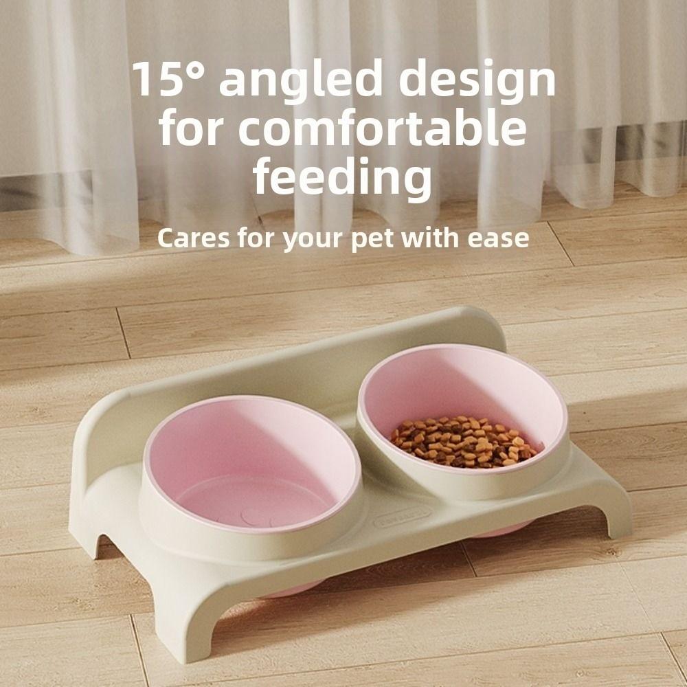 Double Bowls Elevated Pet Feeder Bowl 15 ° Slant Cat Dog Dual-use Bowl  Dog Accessories