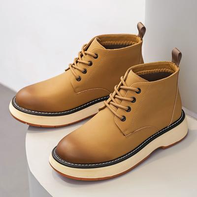 Men's Martin Boots High-top Autumn and Winter Casual Thick-soled Versatile Retro Medium-top Tooling Rhubarb Boots Velvet Short Boots
