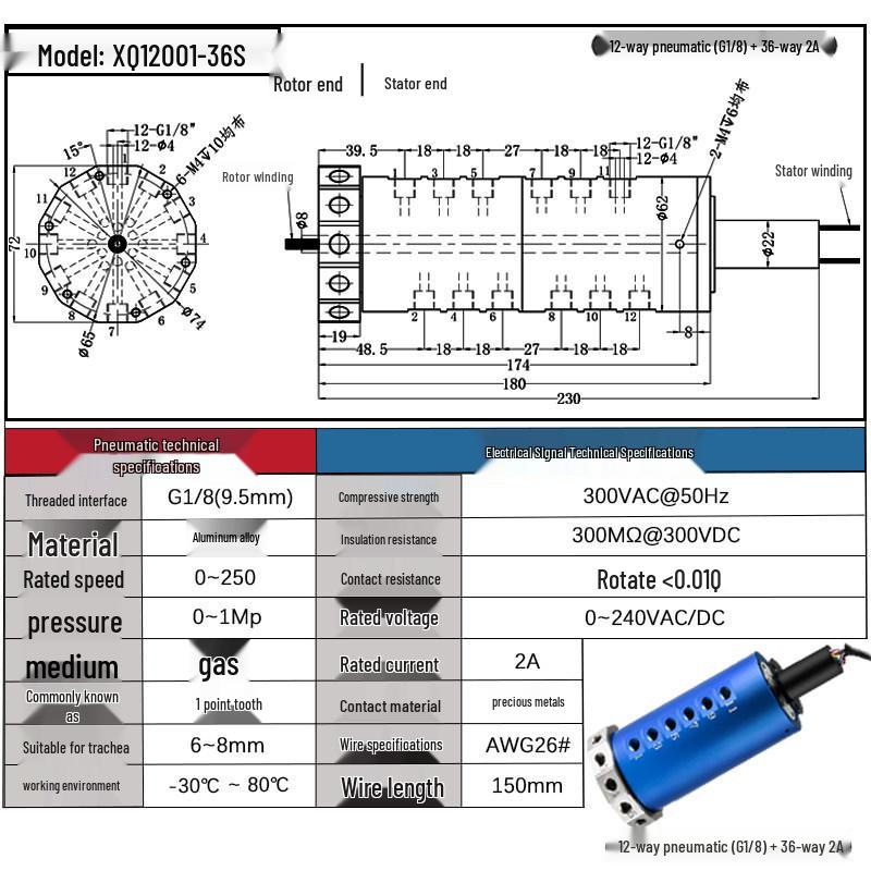 High-Speed 360° Pneumatic-Electric Slip Ring with Multi-Channel Gas-Liquid Integration