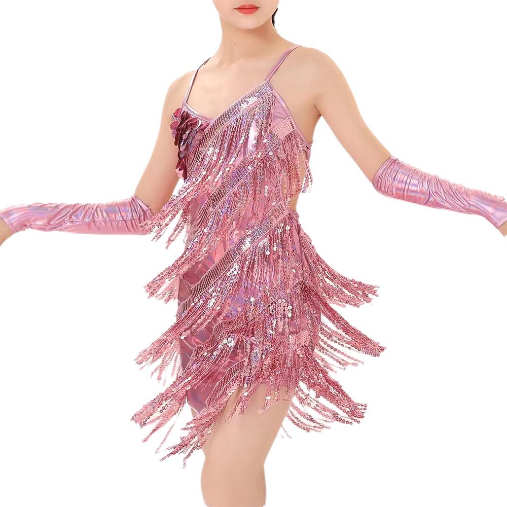 With Gloves Kids Latin Dance Dress Tassel Dance Performance Outfits  Children Girls