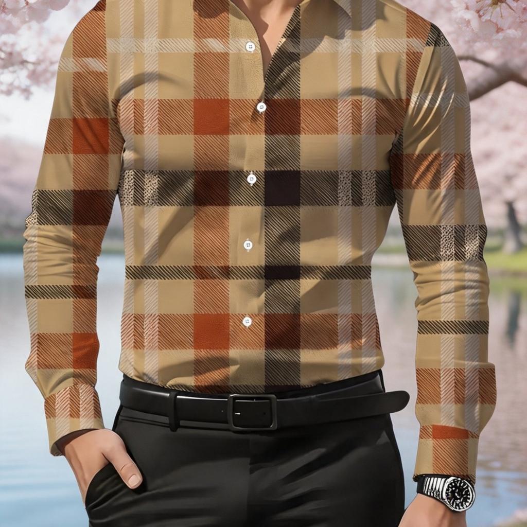 Essential Grid Long Sleeve Shirt, Versatile Formal Casual Wear