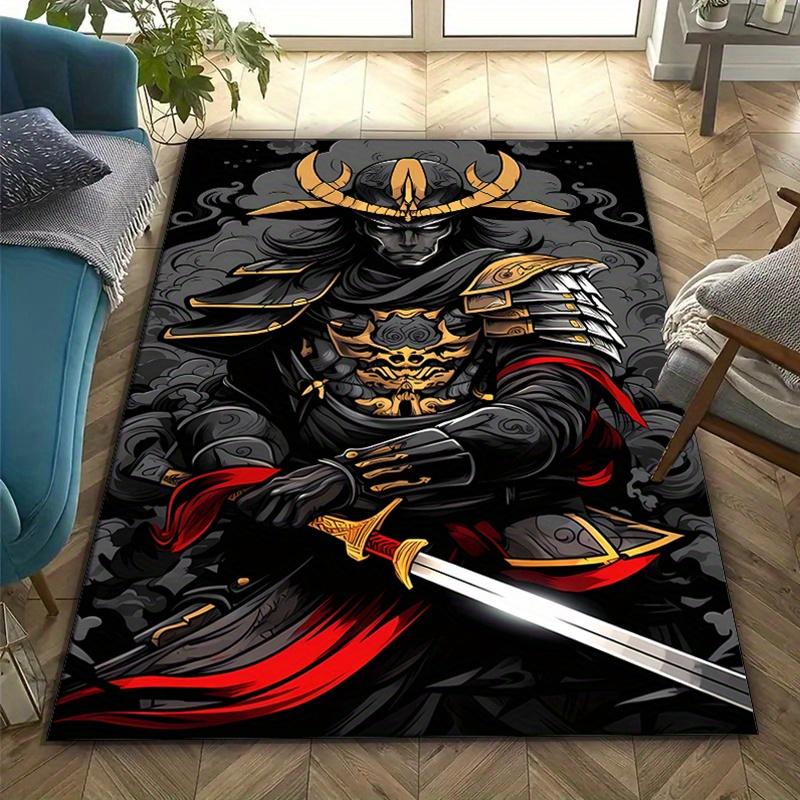 Crystal Velvet Japanese Samurai Design Area Rug for Bedroom And Living Room Home Decoration, Non-Slip Mat for Bedside.