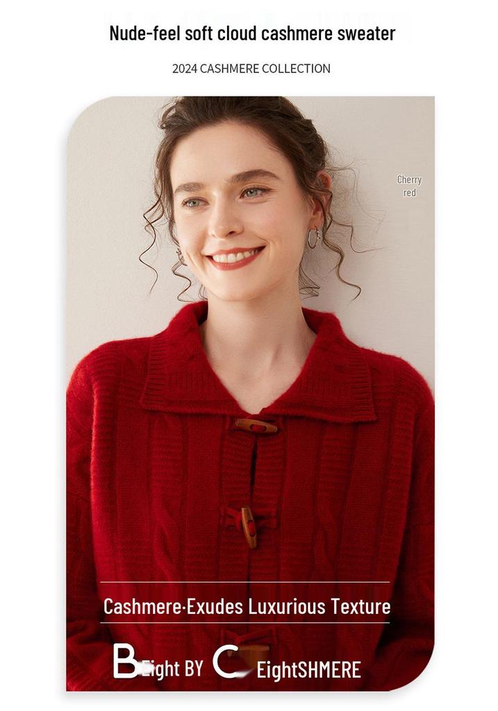 Women's Cashmere Knit Cardigan: Long Sleeve, Loose Fit, Thick, Stylish, Versatile, Soft, Skin-Friendly for Autumn and Winter