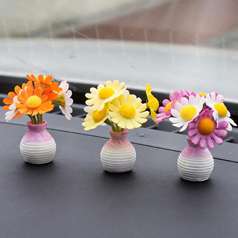 Cute Mini Bunny And Daisy Flower Vases Car Dashboard Decorations Fun Dashboard Ornament Kawaii Car Interior Accessories Rearview
