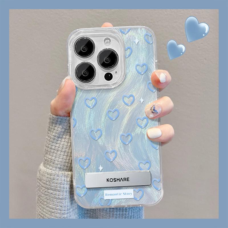 Applicable To Apple 15 Mobile Phone Case Iphone14/13pro Blue Love Stand 12 Feather Yarn 11 Laser Xs Advanced