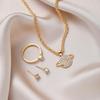 European-American Fashion Inlaid Diamond Heart Jewelry Set: Necklace, Zircon Earrings, and Ring.