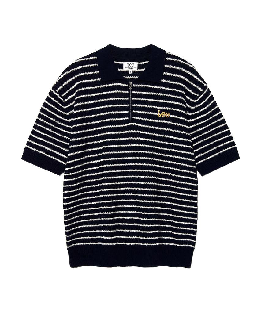 LEE Striped Half Zip Short Sleeve Knit Navy