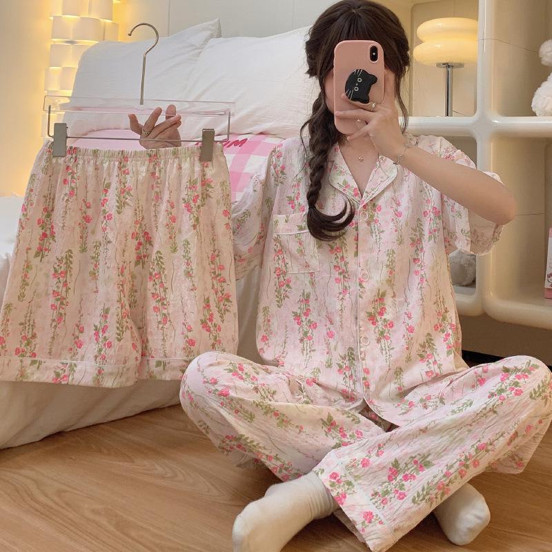 Leopard Print Love Heart Short Sleeve Pajama Set: Women's Summer Cloud Cotton Three-Piece Loungewear