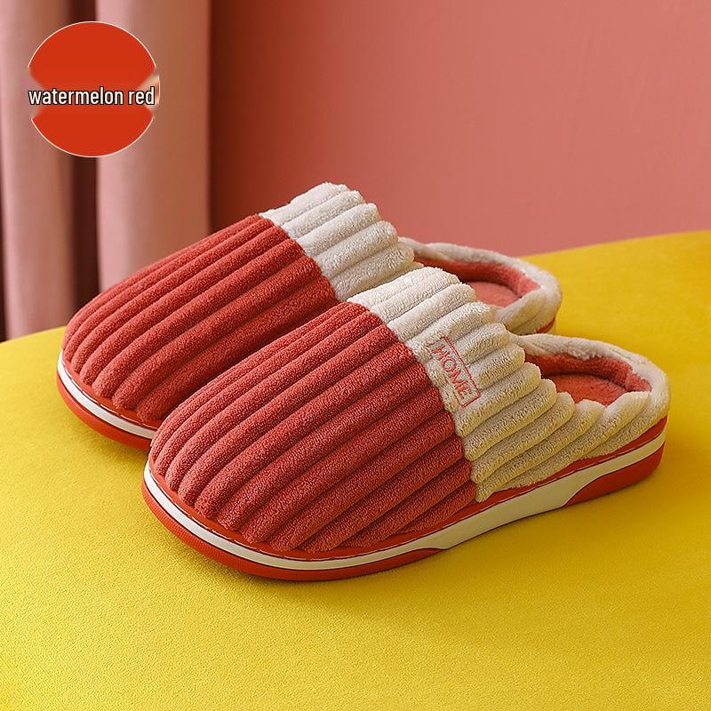 Cozy Striped Cotton Slippers for Men & Women - Indoor Furry Warmth in Plus Sizes
