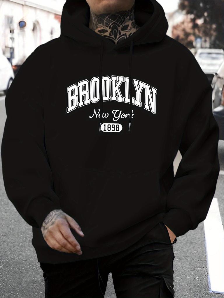 Men's Casual, Versatile and Fashion Hooded Sweatshirt with A BROOKLYN Letter Pattern A Warm Cozy Winter Hoodie for All Seasons