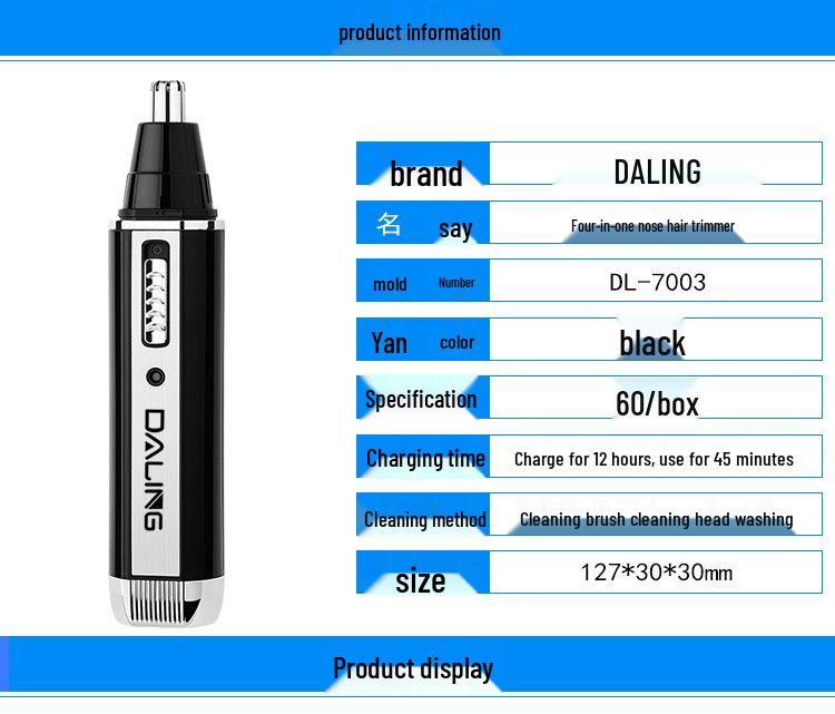 Barbeador Elétrico Multifuncional Masculino 7003: Aparador de Nariz e Cabelo 4 em 1 Recarregável por USB, Cortador, Aparador de Sobrancelhas.
