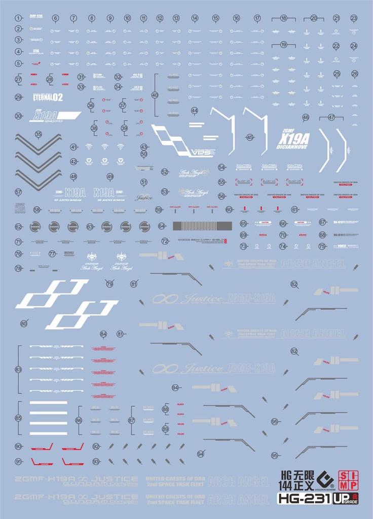 Calcomanía al agua HG RG MG PG RE HiRM Robot MS para detallar HGCE Infinite Justice ¡Fluorescente!! (para Gundam 1/144) [Artículo]