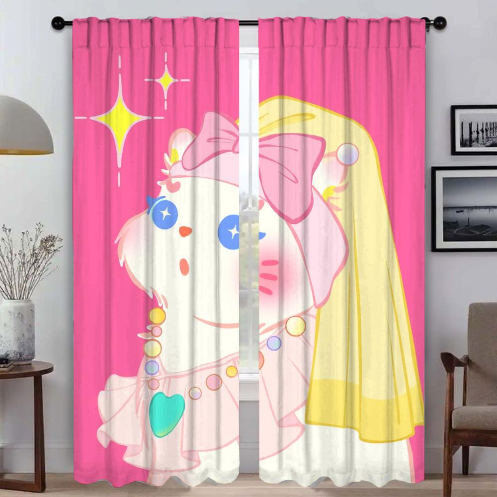 Pink Cat Shades Curtains Child Room Tulle for Bedroom Blackout Curtain Home Interior Curtains 2 Pieces Partition Living Kitchen