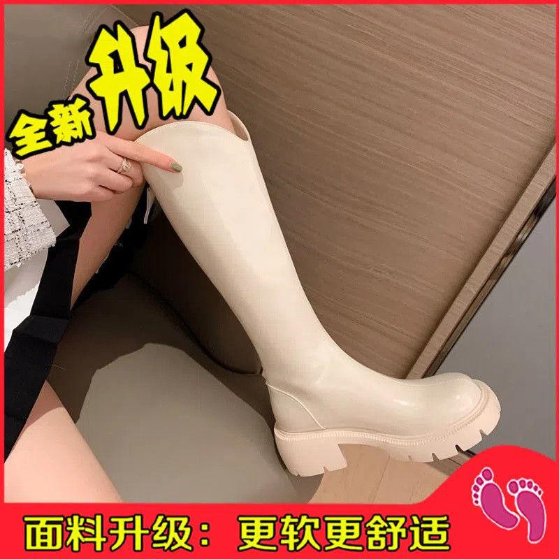 Thick-legged long boots, women's v-mouth thick-soled fat mm big tube-circumferential knight boots are thin, simple and fashionable, thick-sole