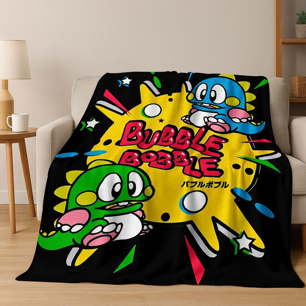 3D Retro Game Bubble Bobble Cartoon Flanellen Deken, Gezellige Zachte Plaid voor Huis Slaapkamer Bed Bank Picknickhoes Cadeau Kinderen