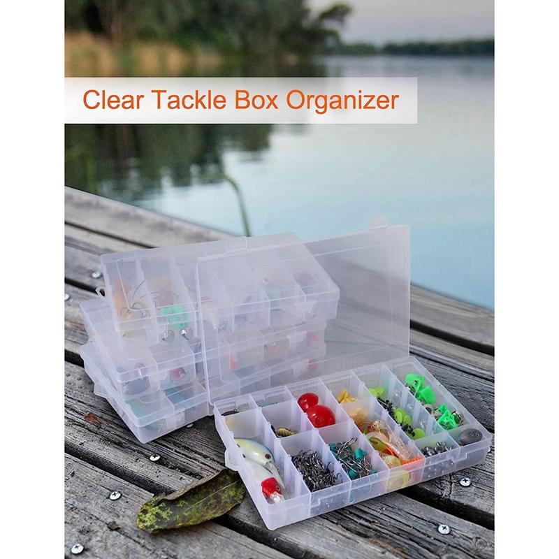 A96I-Tackle Box Organizer 18 Grids Plastic Craft Box Organizer Bead Organizer Clear Fishing Box With Dividers, 4 Pack