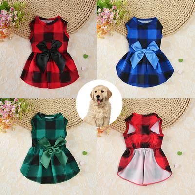 Dog Bow Skirt Pet Plaid Skirt Pet Supplies Pet Cat Dresses for Small Dog Clothing Cosplay Cat Costume Christmas Dress Up Skirt