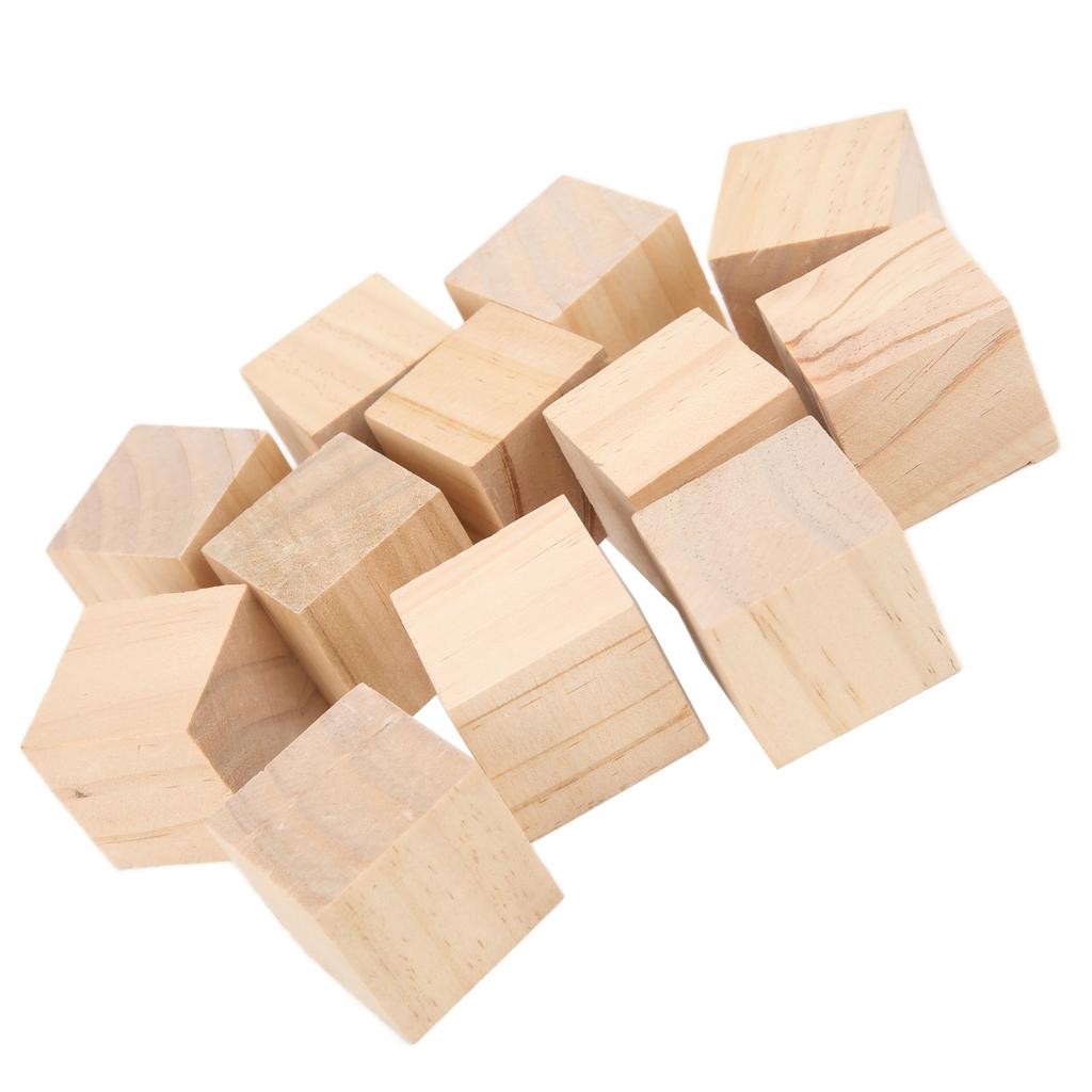 12Pcs Unfinished Wooden Blocks Smooth Durable Sturdy Uniform Size Small Wood Cubes for Crafts DIY