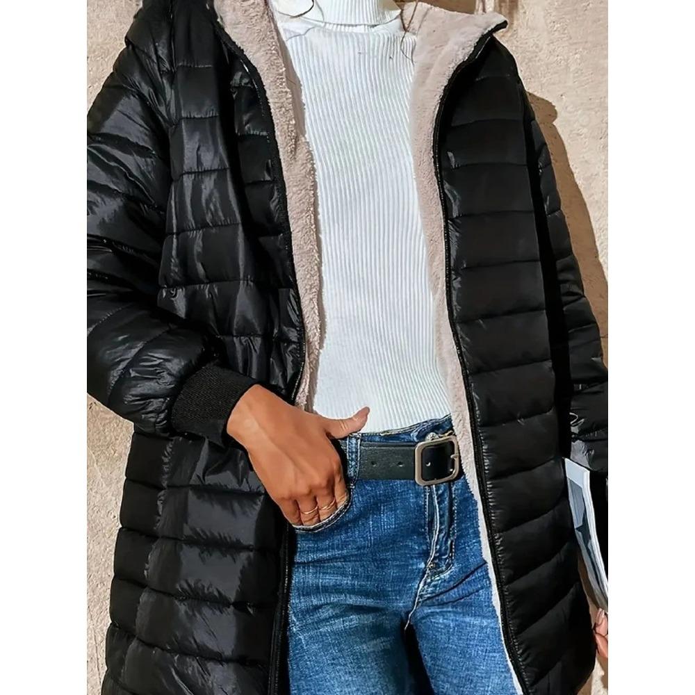 Hooded Fit Women Jackets Autumn Winter Mid-length Office Cotton Coats Warm Lamb Fleece Parkas