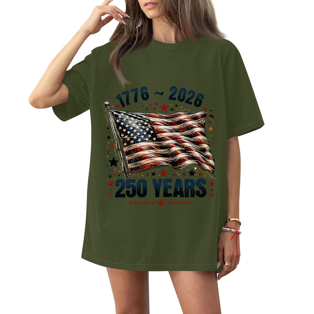 Women's Fashionable Casual Short-Sleeve Neck Printed T-Shirt for the 250th Anniversary of the Founding of the United States