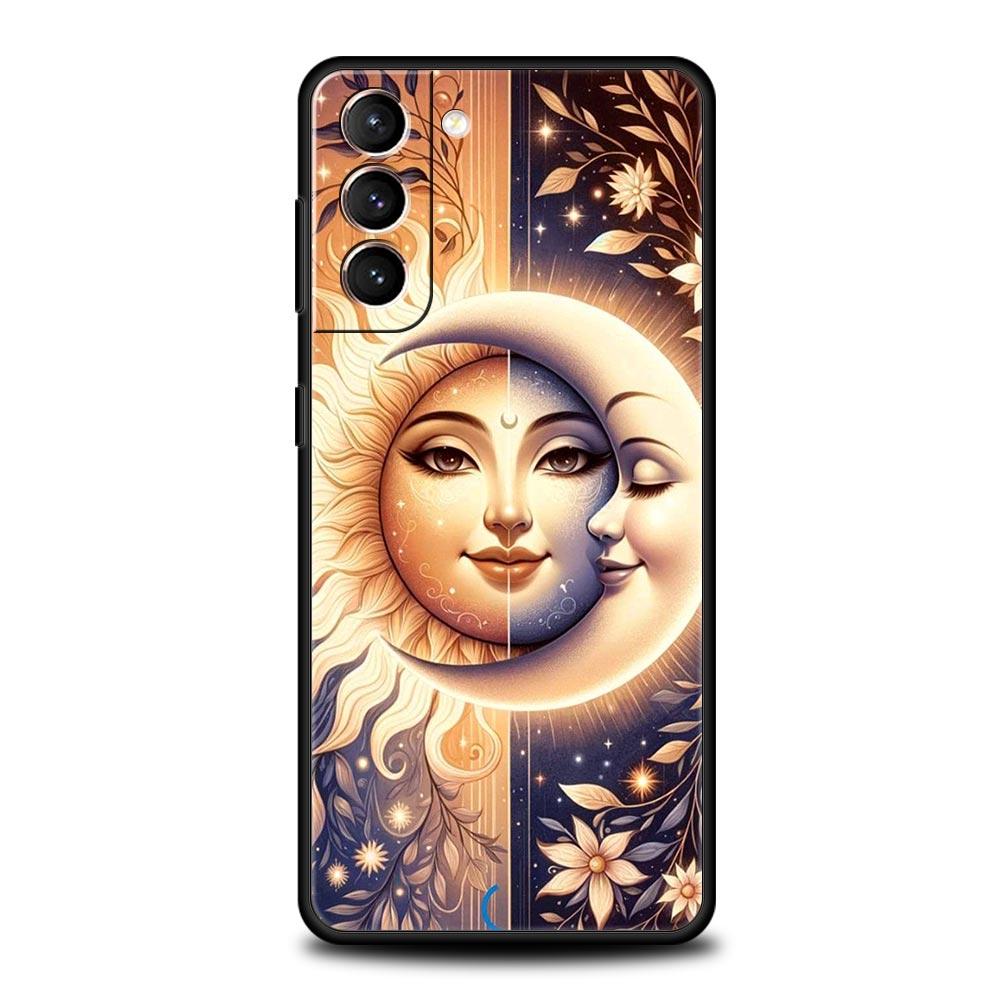 Moon Sun Phone Case For Samsung Galaxy S26 Ultra S25 Plus S24 FE S23 S22 5G S21 S20 Cover Black Soft