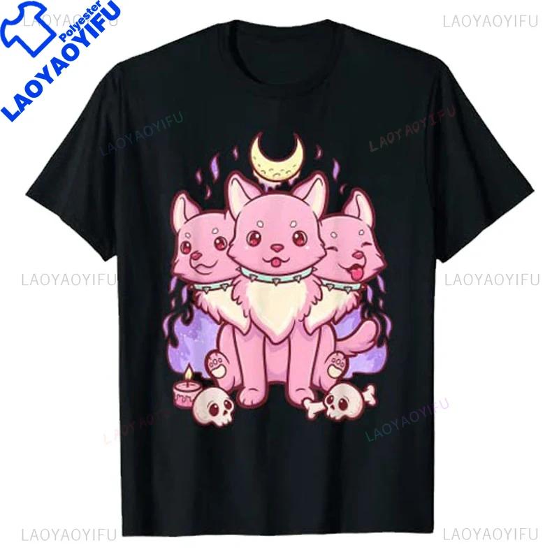 Kawaii Pastel Goth Cute Creepy Witchy Cat And Skull TShirt Cartoon CreepySkull Serpent Snake Roses Shirts 3 Headed Dog Clothes