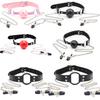 BDSM Ball Gag with Nipple Clamps Chain Set Hollow Perforated Mouth Gag Slave Role Play Bondage Adult Sex Toy for Women Men