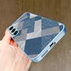 blue check pattern PhoneCase for Samsung Galaxy S26 S25 S24 S23 S22 FE Ultra Plus Built-in glass feel bare machine Men women