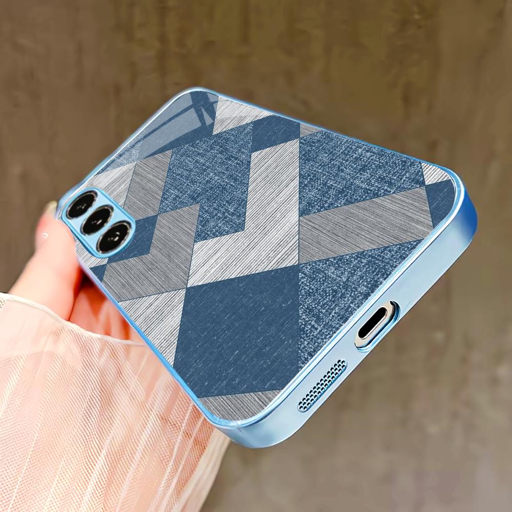 blue check pattern PhoneCase for Samsung Galaxy S26 S25 S24 S23 S22 FE Ultra Plus Built-in glass feel bare machine Men women