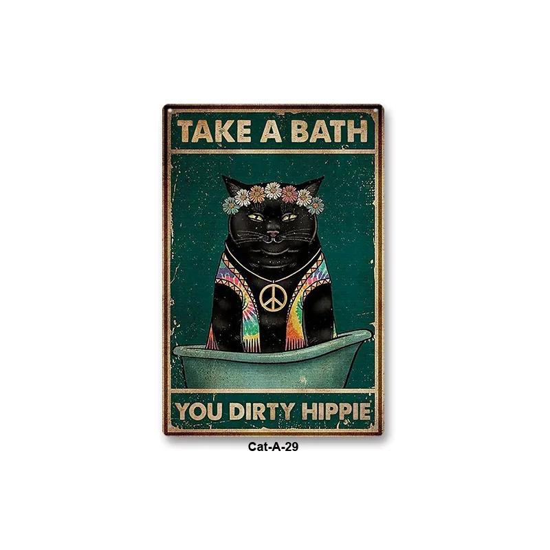 Metal Tin Sign Vintage Anime Animal Black Cat Poster Shabby Wall Plate Signs Crafts Garage Home Decor Plaques Tinplate Painting