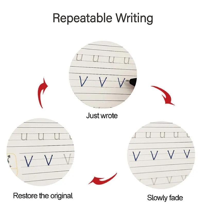 4PCS Magic Copybook Hiszpański Angielski Francuski Niemiecki Rowkowane Ćwiczenia z Pisaniem Odręcznym dla Dzieci Wielokrotnego Użytku Książka Ćwiczeń Z Wkładem Do Długopisu