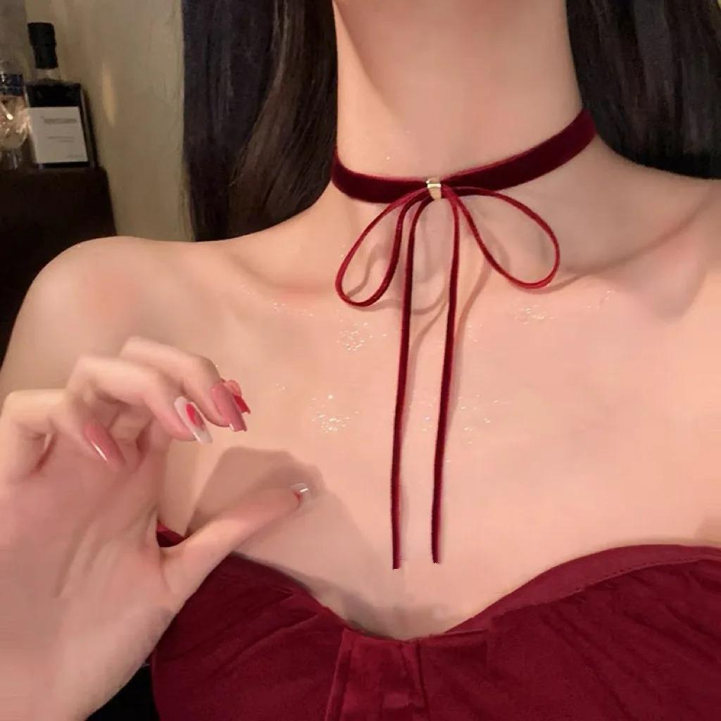 Punk Gothic Bows Pendant Necklace Adjustable Velvets Chains Choker Y2K Elegant Braideds Bows Neckchain for Women Girls