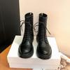 Autumn and Winter New Leather British Style Short Boots Thick-soled Martin Boots Inner Heightening Elastic Boots Thin Boots