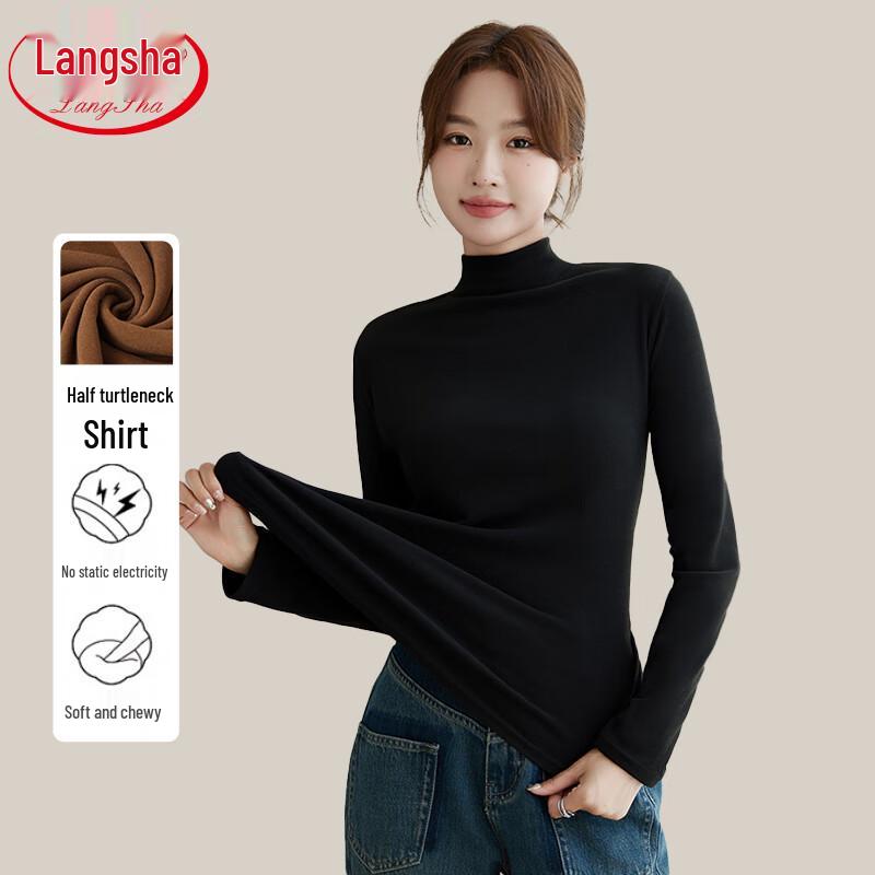 Langsha Women s Semi-High Collar Slim-Fit Long-Sleeve Base Layer L