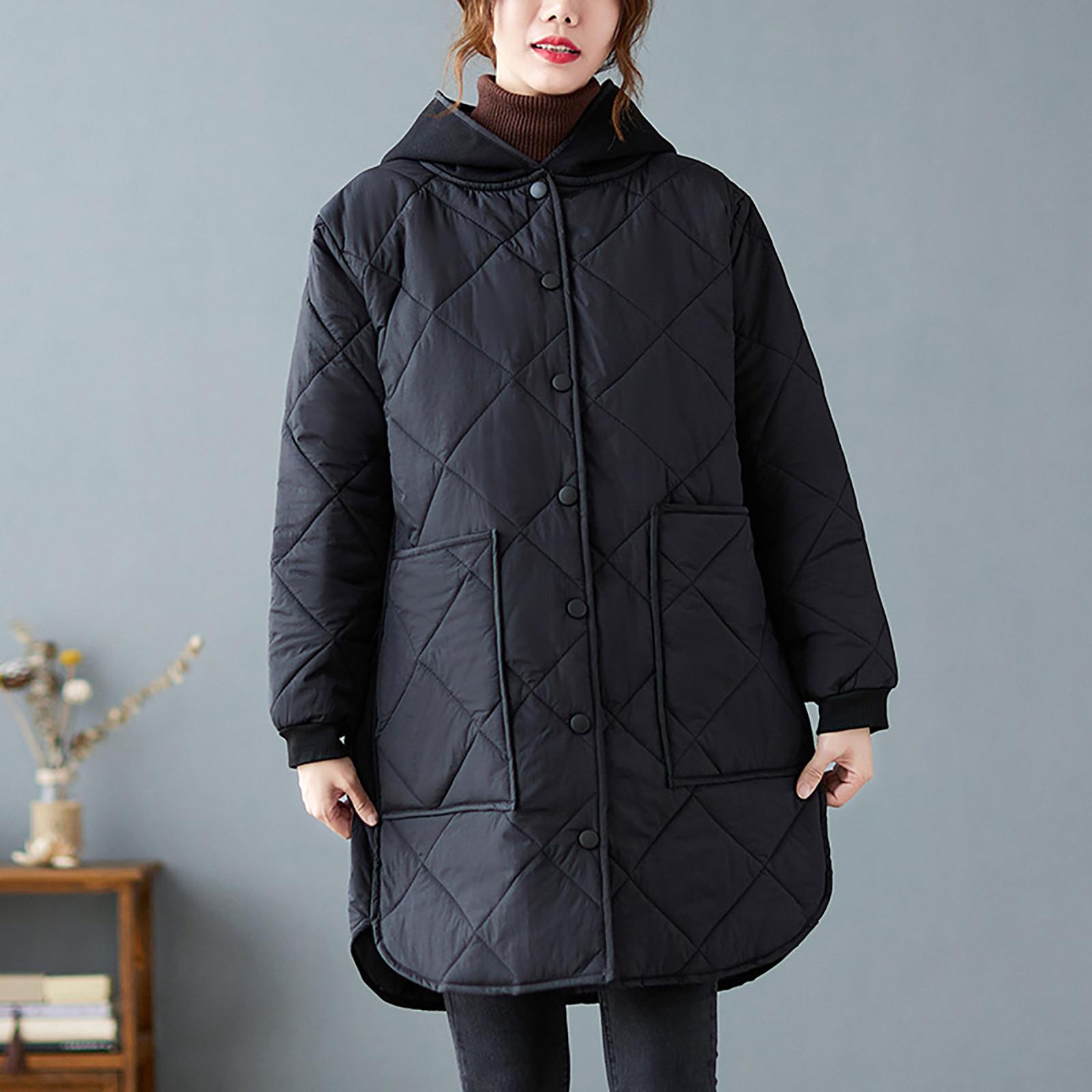 

Women s And Winter Long-Sleeved Hooded Mid-Length Loose Light Cotton Jacket XXXL чорний