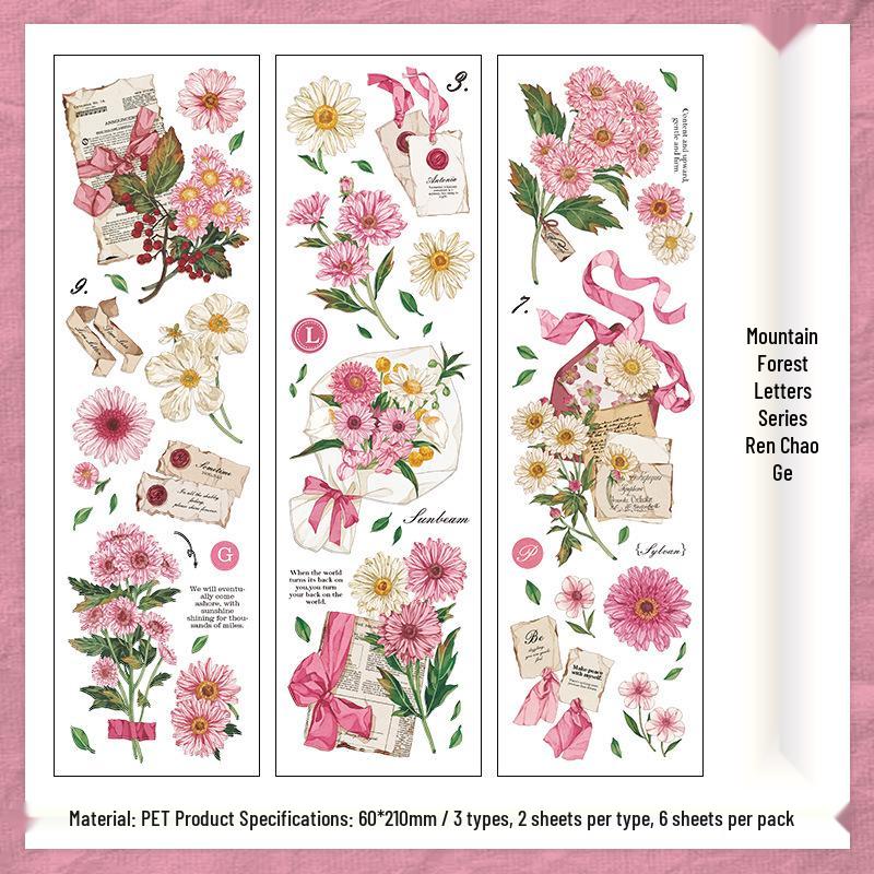 Infeel.Me PET Tape Set - Forest Letter Series: 4 Floral Styles for DIY Projects
