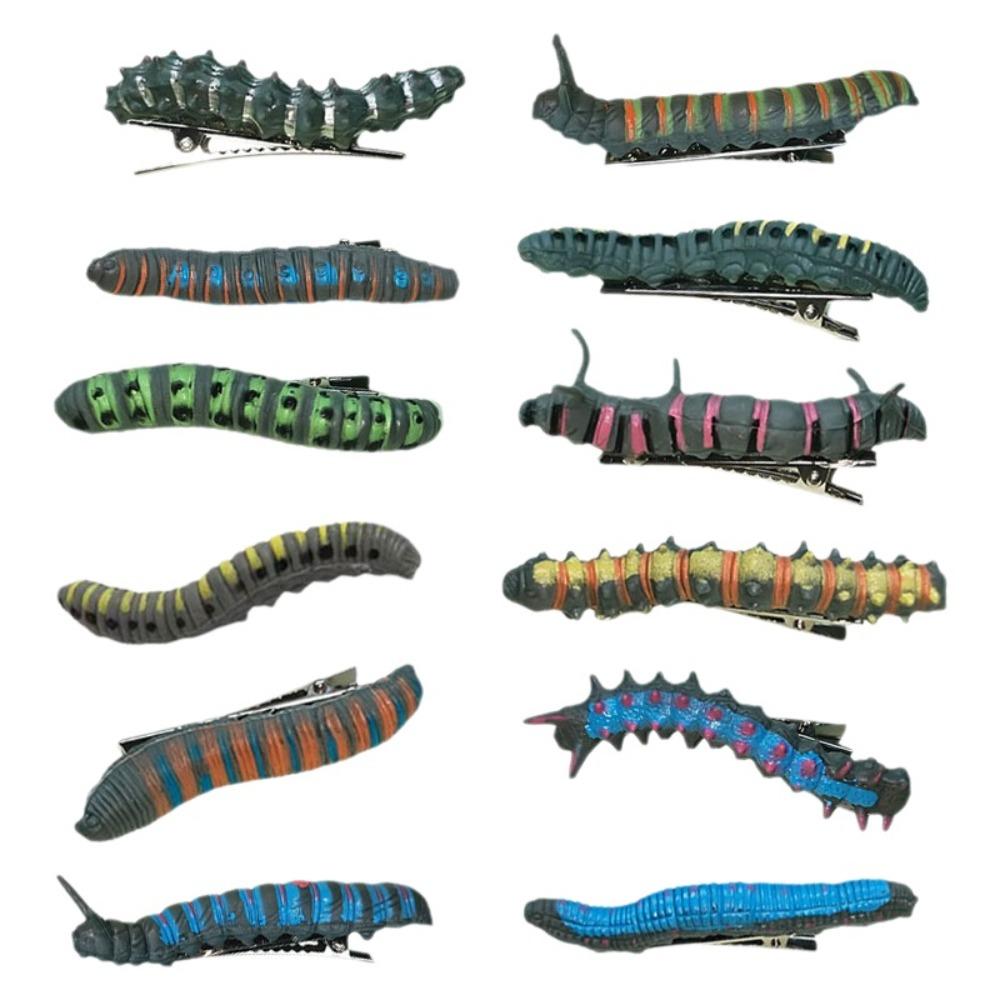 6/12Pcs Realistic Caterpillars Hair Clips Creative Funny Crawl Insect Hairpins Strong Grip Animal-shaped Halloween Hair Claw