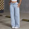 European and American Spring and Autumn Bow Embroidered Jeans for Women High Waist Straight Trousers