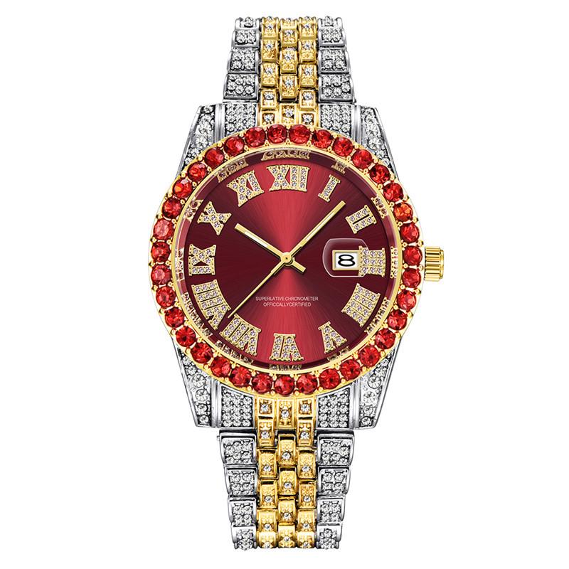 Huaqiangbei Men's Diamond-Studded Submariner Hip Hop Quartz Watch with Calendar