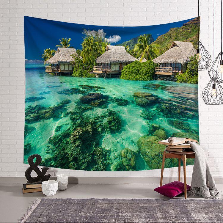 Background Tapestry Wall Rug Beach Towel Sea View Series Live Picnic Wallpaper Bedroom Dormitory Room Bedside Wall Rug