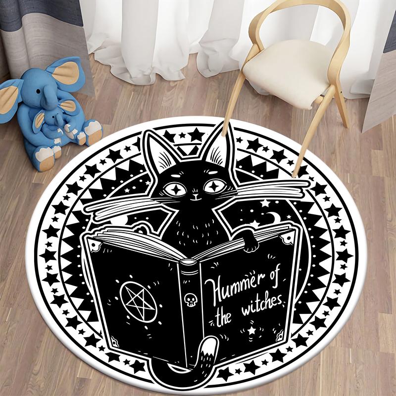 Black Cat Round Carpet for Living Room Rugs Children Carpet Bedroom Bath Mat for Children Home Decoration Anti-slip Doormat