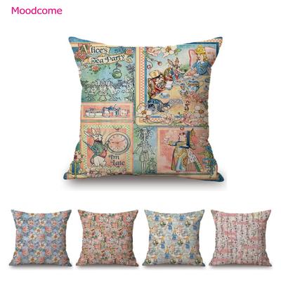 Alice In Wonderland Tea Party Quotes Cute Pink Cartoon Sketch Art Home Decor Bench Cushion Cover Sofa Pillow Case Fairy Tale