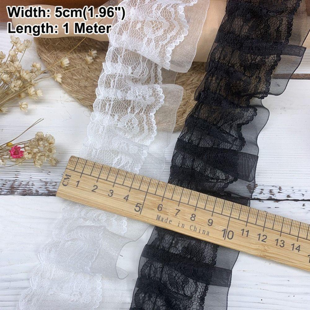 5CM Wide Pleated Lace Trim Double Layers Ruffled Trim Fabric Dress Collar Cuffs Edge Decoration