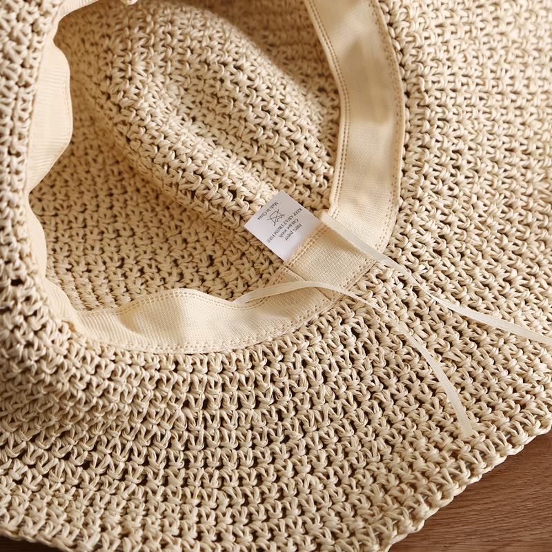 Women's Foldable Straw Sun Hat - Wide Brim, Handmade, UV Protection for Beach & Outdoors